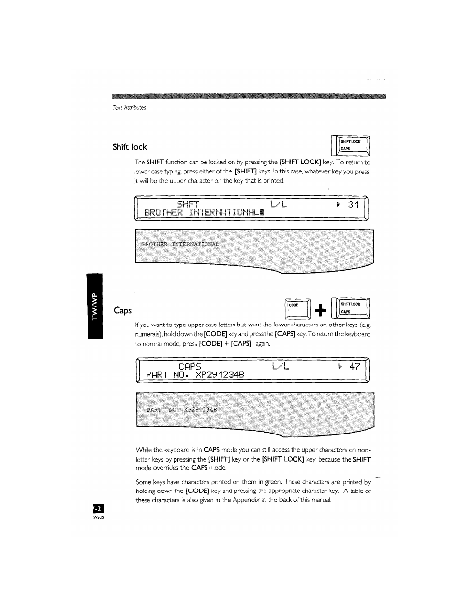 Shift lock, Caps, Shift lock -2 | Caps -2, Shft l--l brother internfitionfils | Brother CM-2000 User Manual | Page 72 / 201