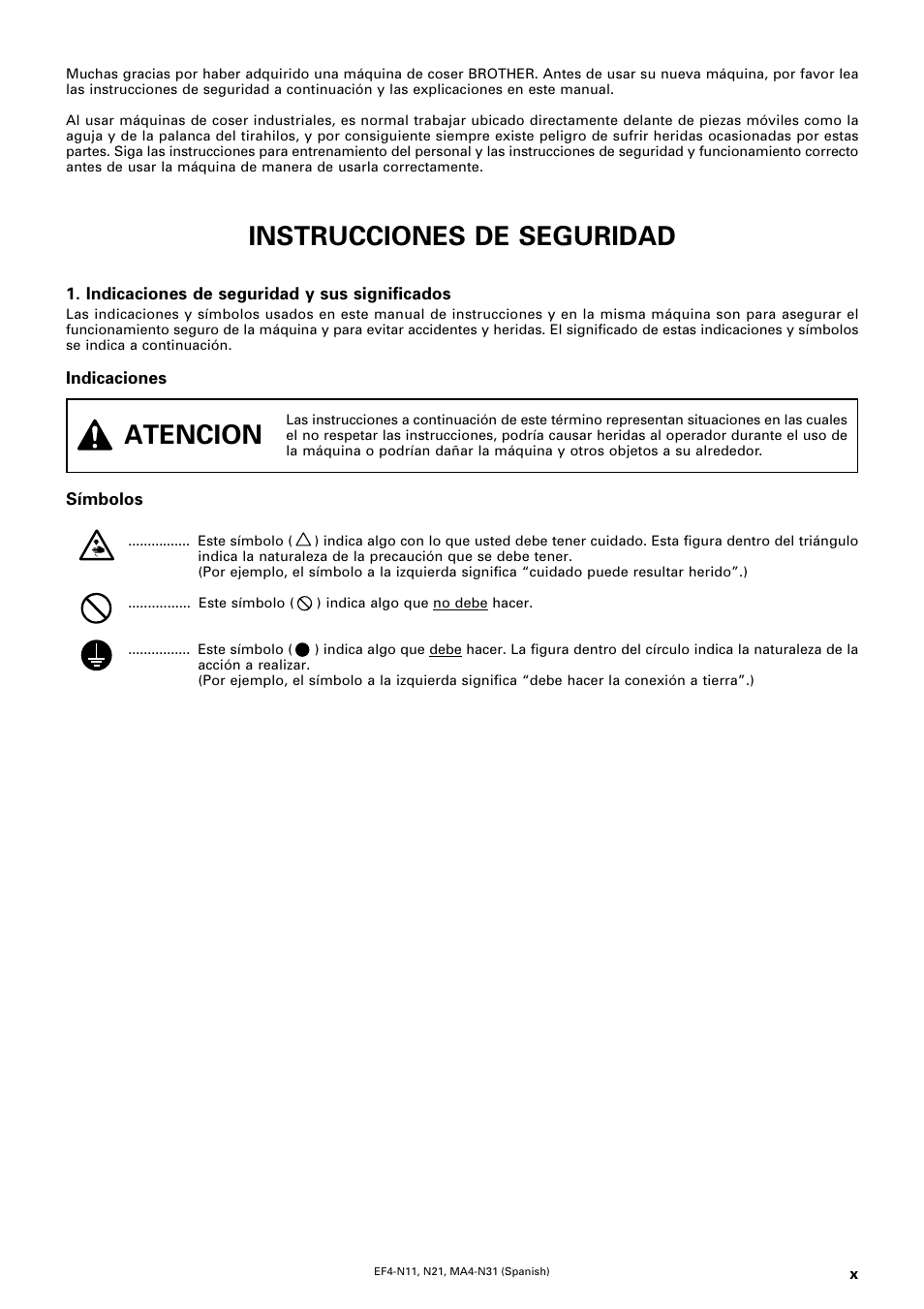Instrucciones de seguridad, Atencion | Brother EF4-N11 User Manual | Page 11 / 54