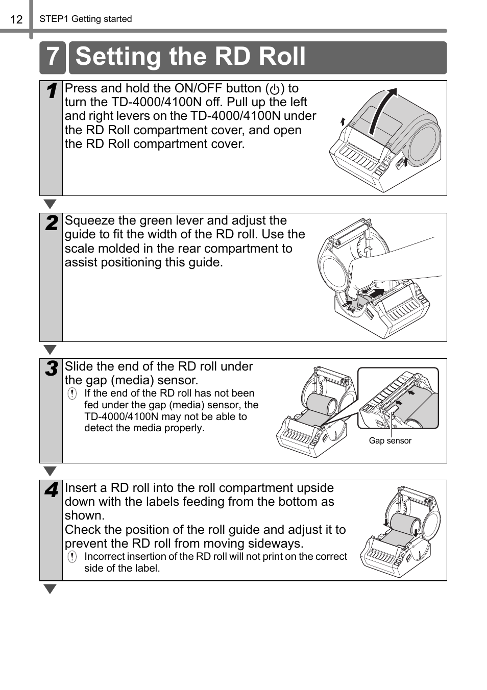 Setting the rd roll, 7 setting the rd roll | Brother TD4100N User Manual | Page 18 / 80