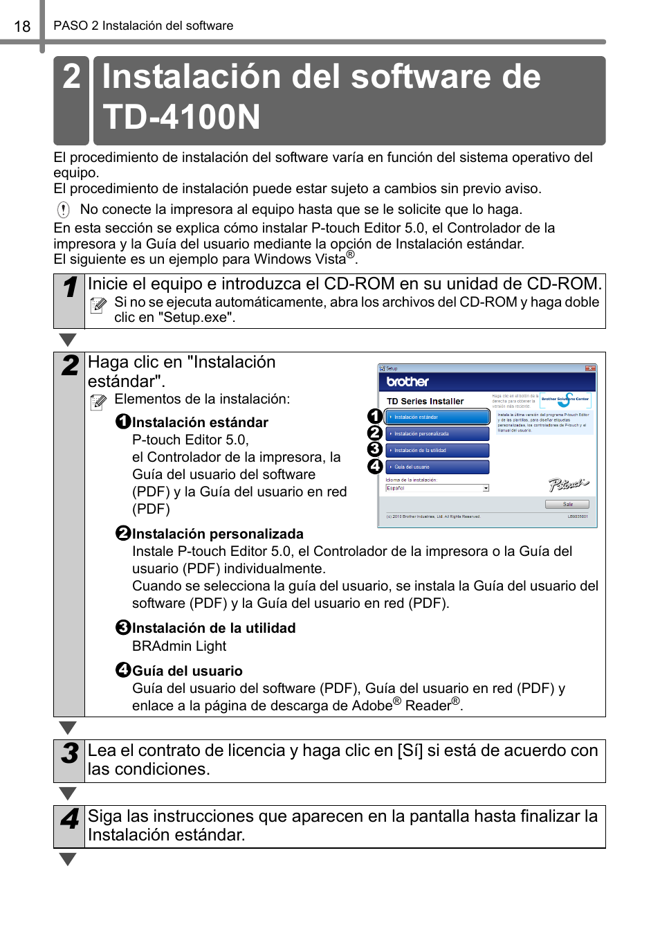 Instalación del software de td-4100n | Brother TD4100N User Manual | Page 62 / 80