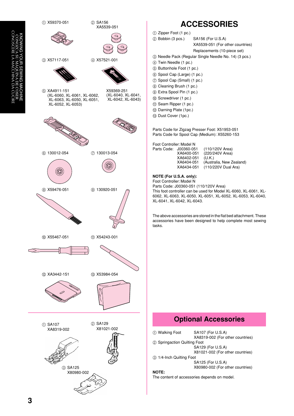 Accessories, Optional accessories | Brother XL-6051 User Manual | Page 15 / 103