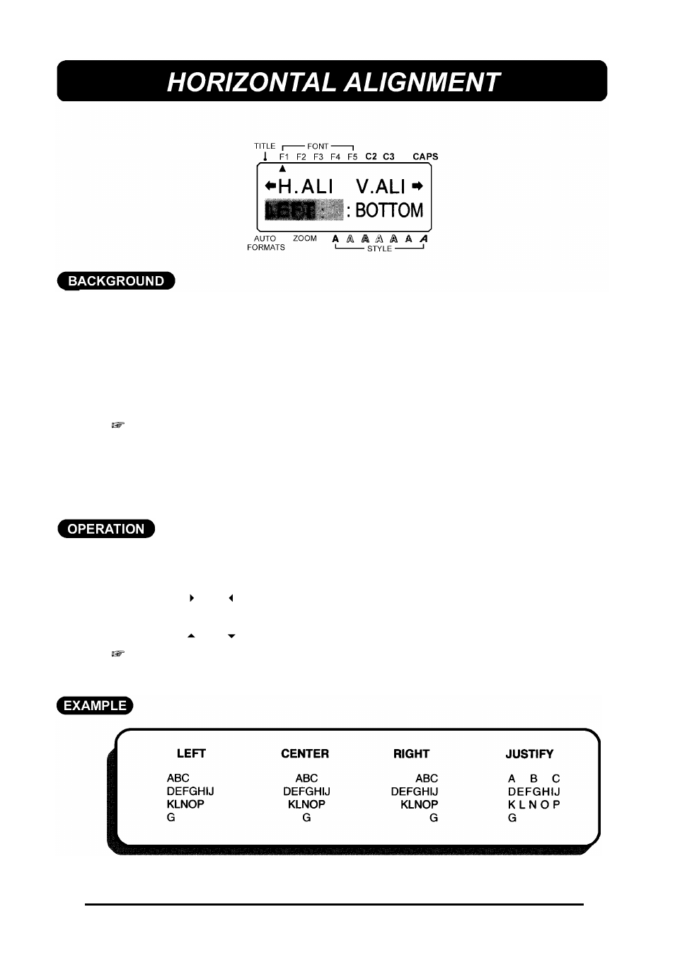 Horizontal alignment | Brother 580C User Manual | Page 101 / 188