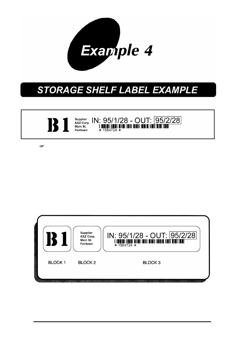 Example 4, Storage shelf label example | Brother 580C User Manual | Page 42 / 188