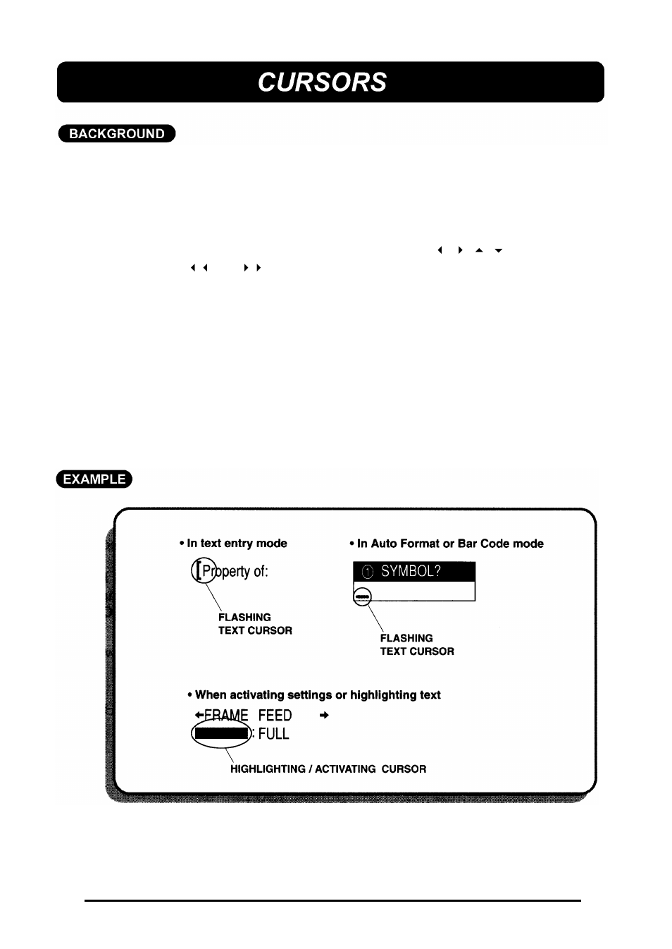 Cursors | Brother 580C User Manual | Page 53 / 188