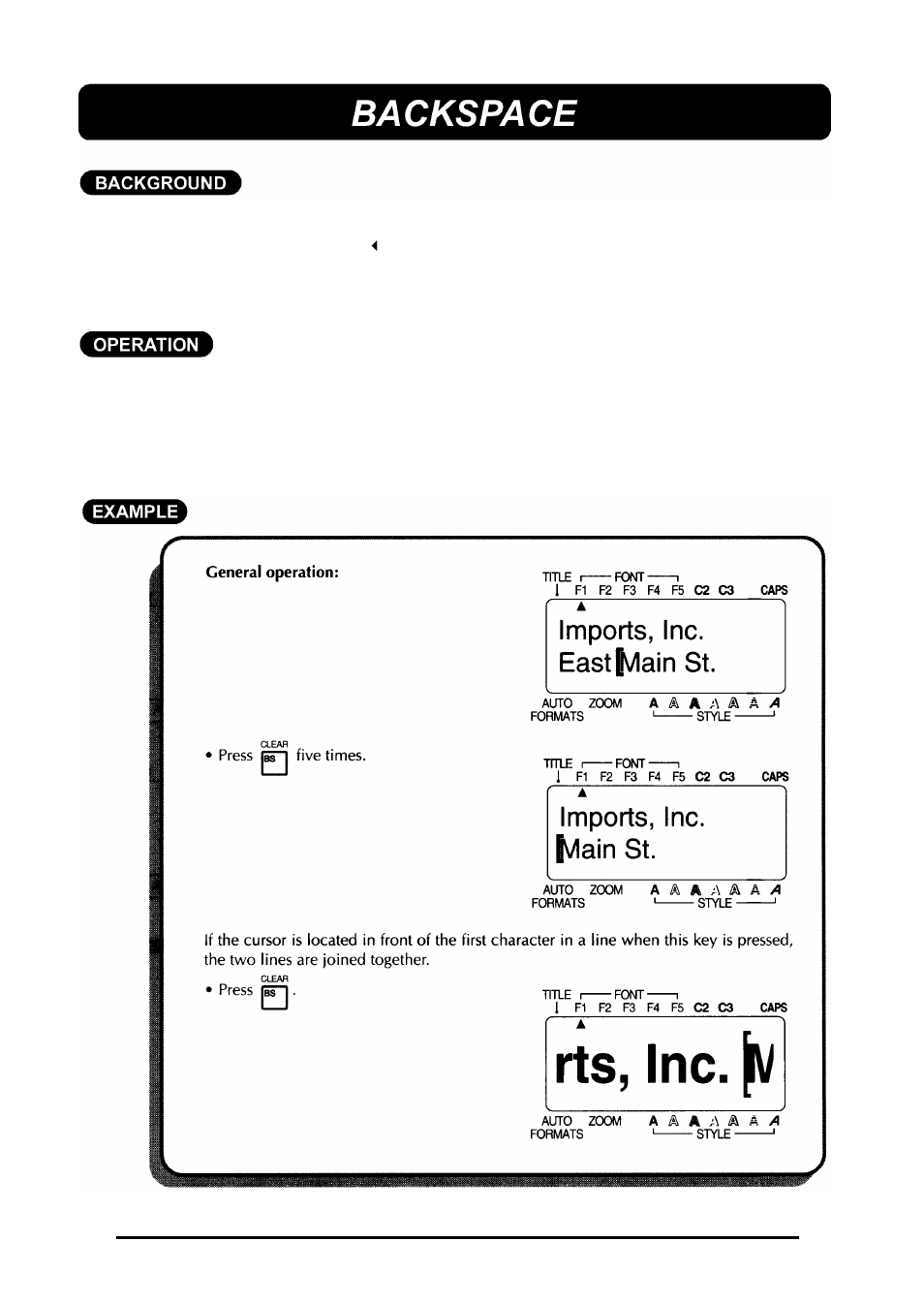Backspace | Brother 580C User Manual | Page 67 / 188