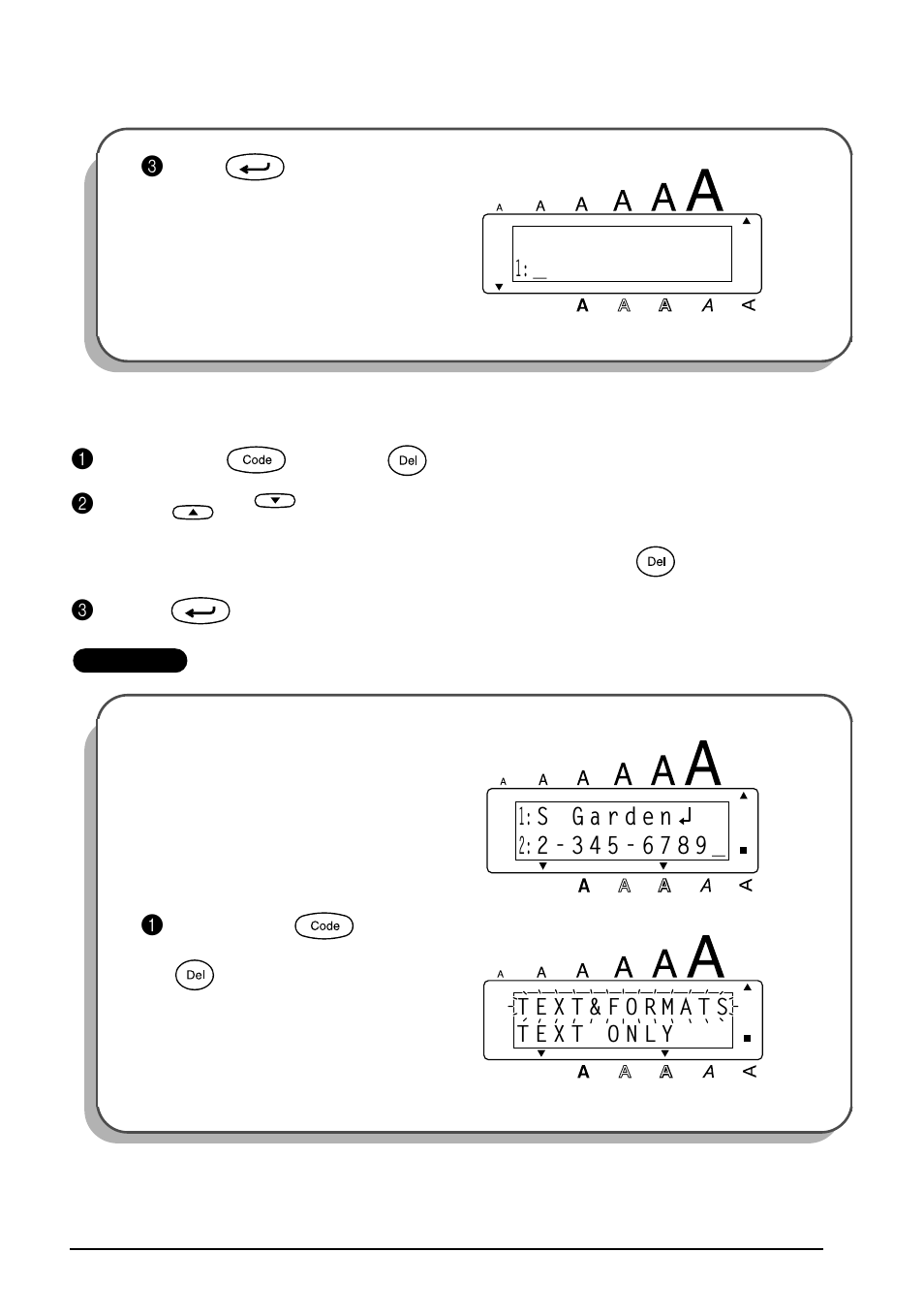 37 to delete just the text, Hold down and press, Press or until text only is selected (flashing) | Press . example, Press . to clear just the text | Brother 1810 User Manual | Page 41 / 139