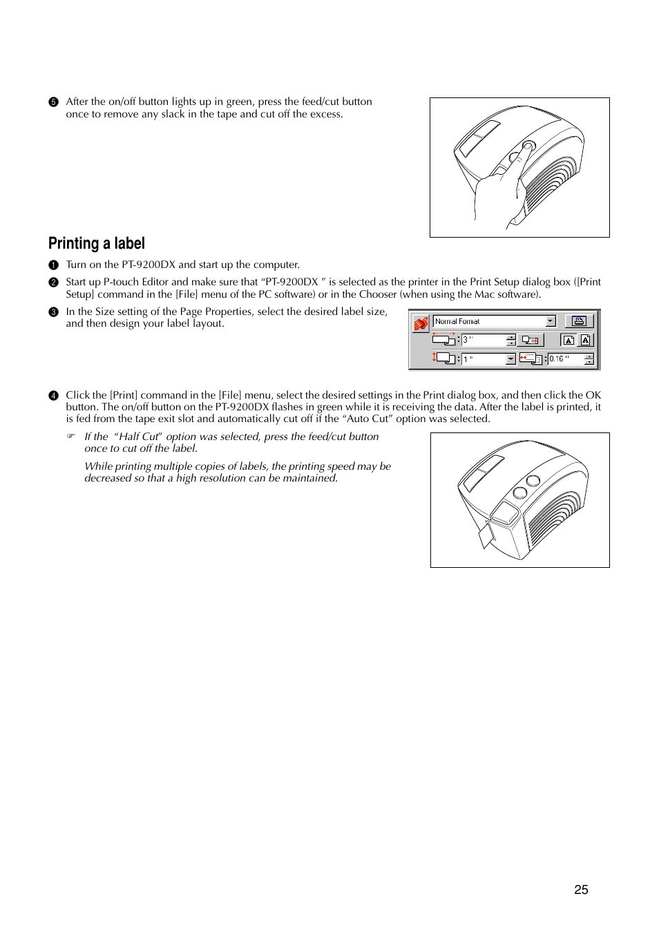 Printing a label | Brother P-TOUCH PRO DX PT-9200DX User Manual | Page 29 / 80