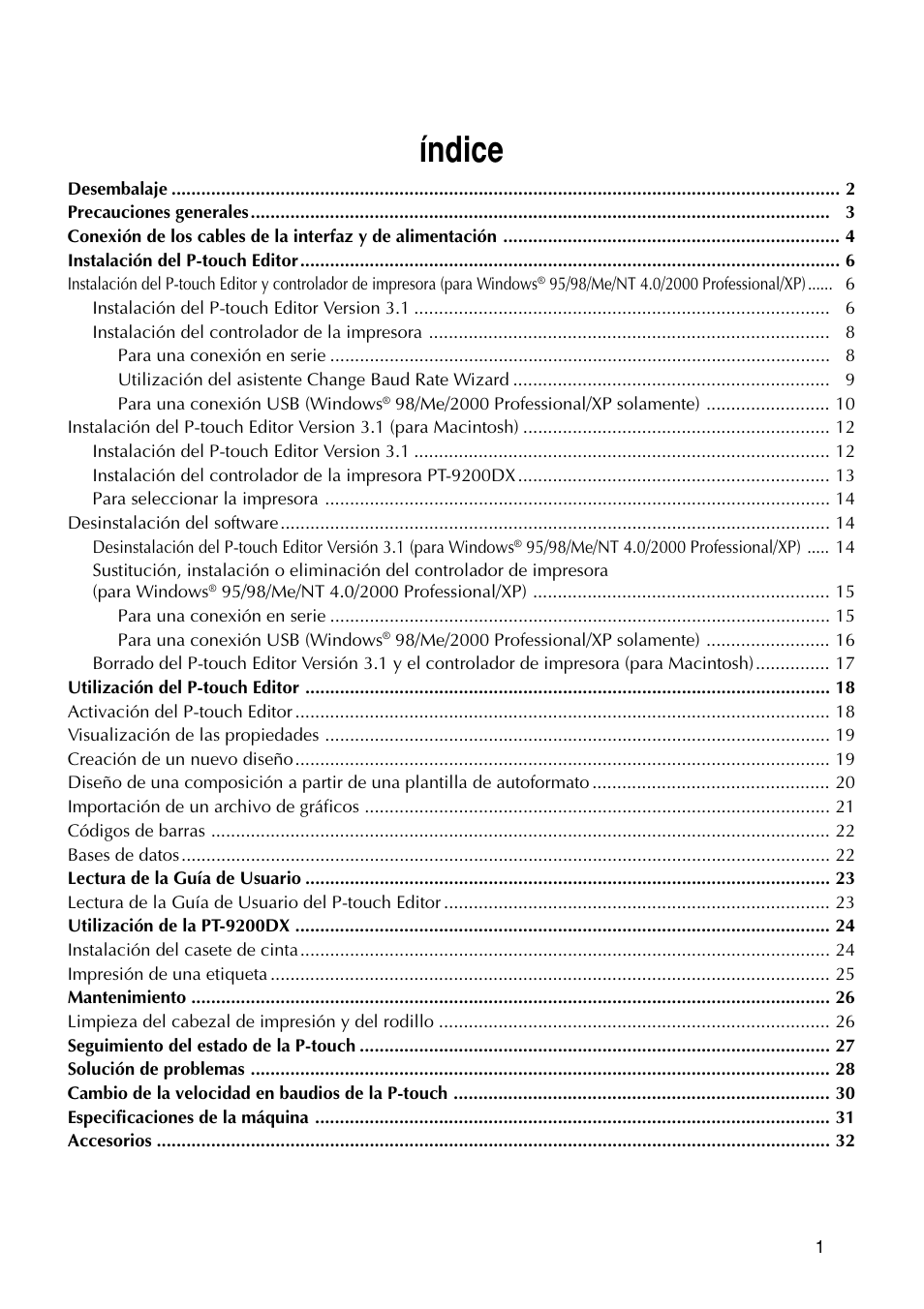 Índice | Brother P-TOUCH PRO DX PT-9200DX User Manual | Page 45 / 80
