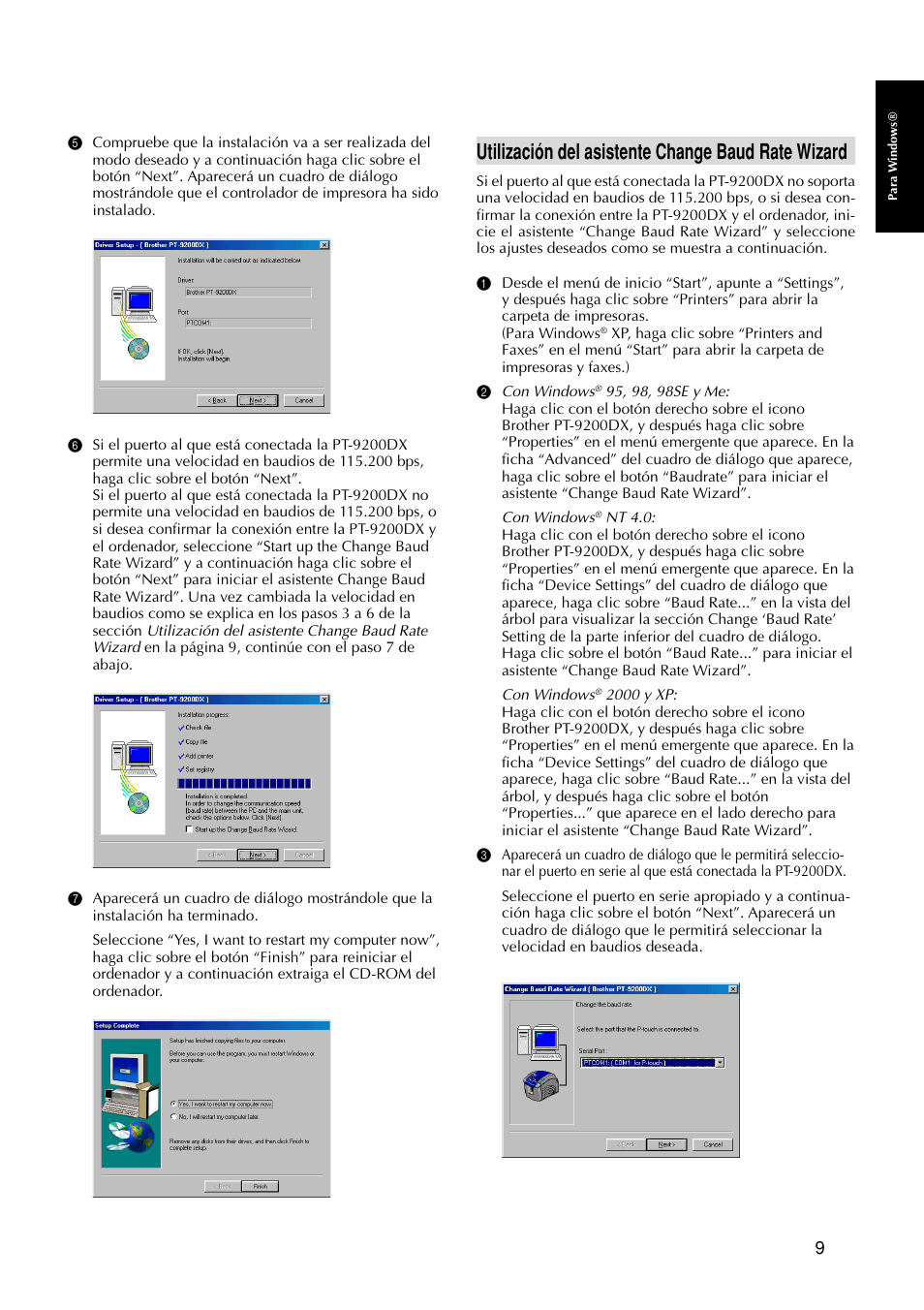 Utilización del asistente change baud rate wizard | Brother P-TOUCH PRO DX PT-9200DX User Manual | Page 53 / 80