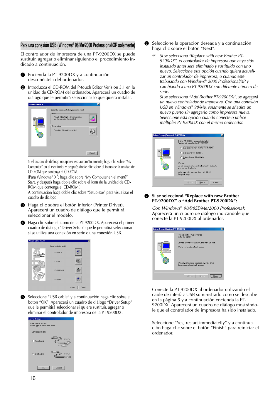 Para una conexión usb (windows | Brother P-TOUCH PRO DX PT-9200DX User Manual | Page 60 / 80