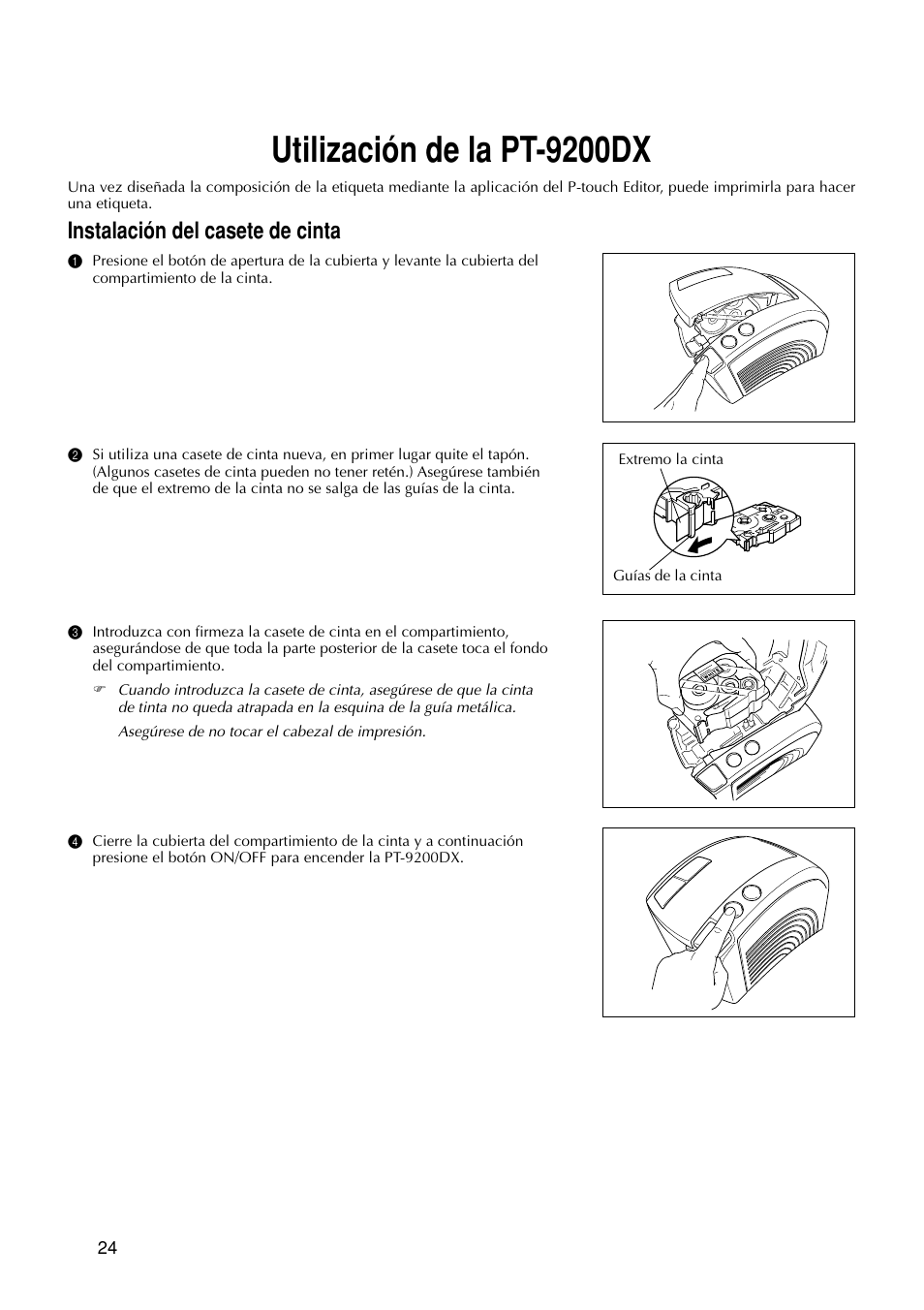 Utilización de la pt-9200dx, Instalación del casete de cinta | Brother P-TOUCH PRO DX PT-9200DX User Manual | Page 68 / 80