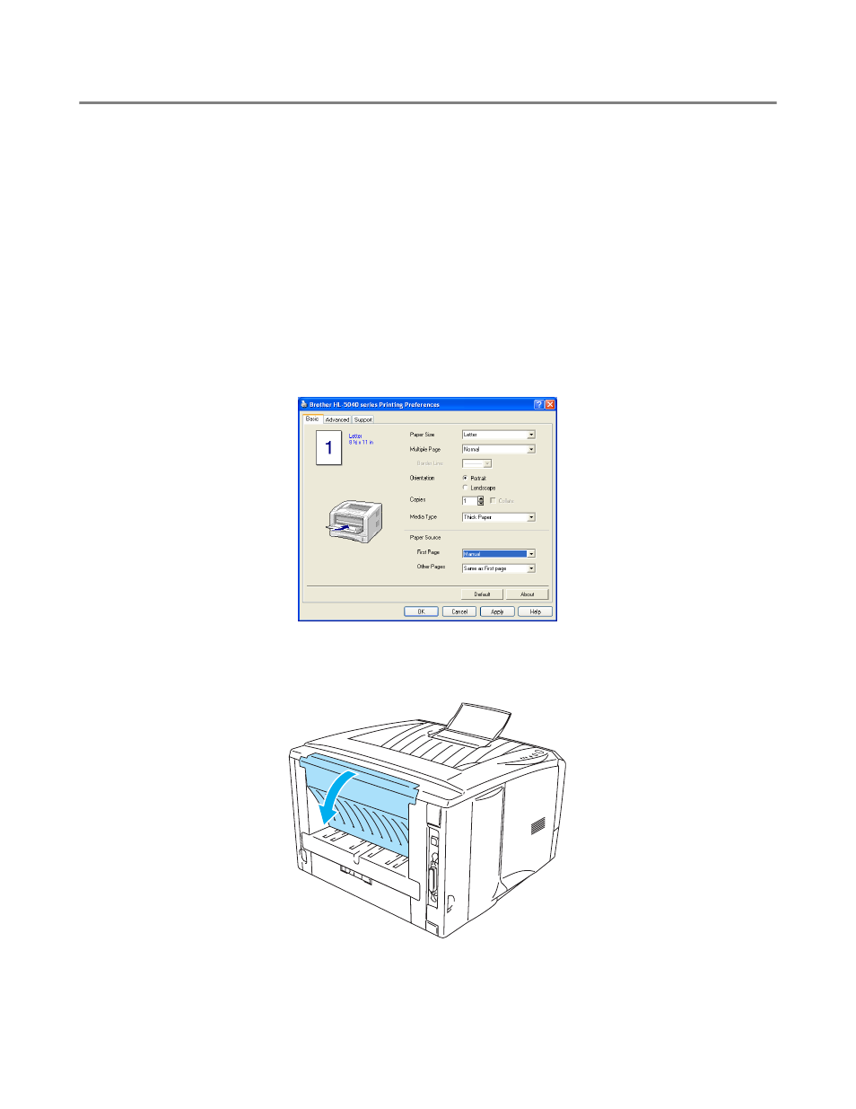 Printing on thicker paper and card stock, Printing on thicker paper and card stock -17, For hl-5030 and hl-5040) -17 | Brother HL-5050 User Manual | Page 34 / 137