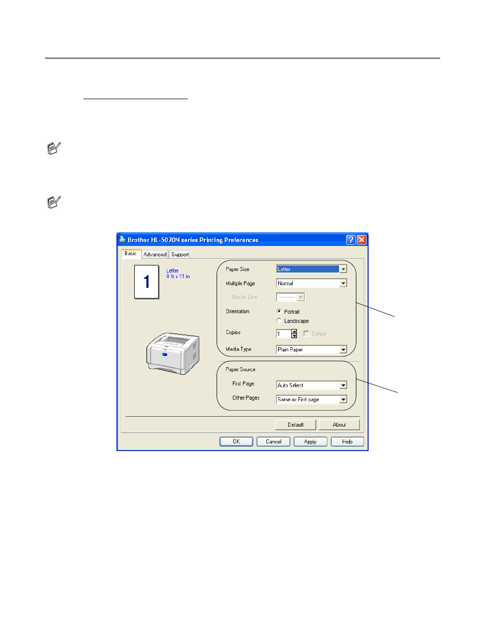 For windows, Features in the pcl printer driver, Features in the pcl printer driver -2 | Brother HL-5050 User Manual | Page 66 / 137
