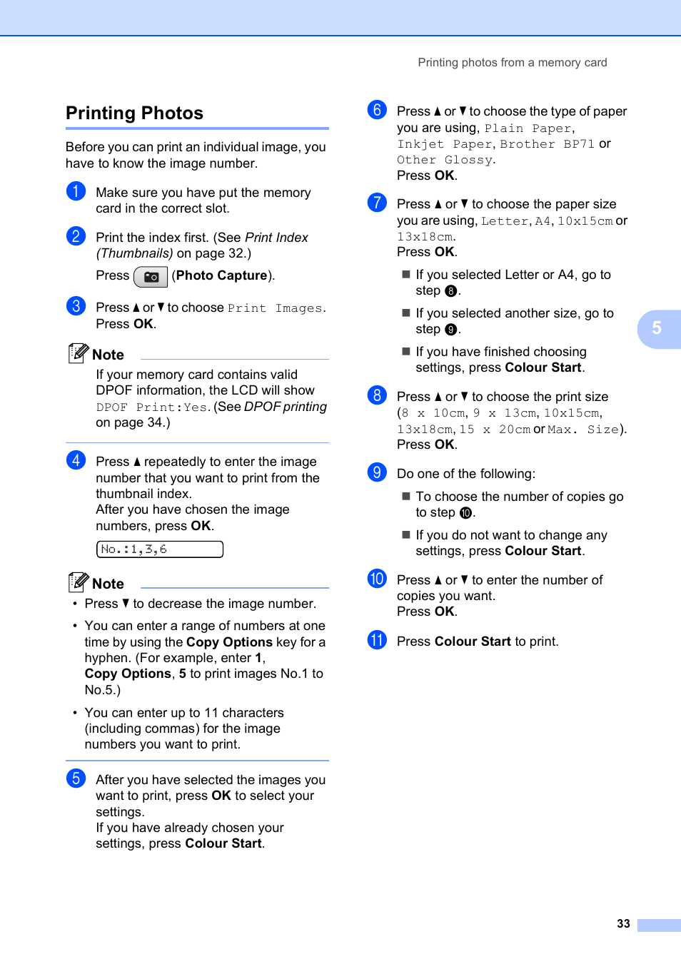 Printing photos, 5printing photos | Brother DCP-375CW User Manual | Page 41 / 109