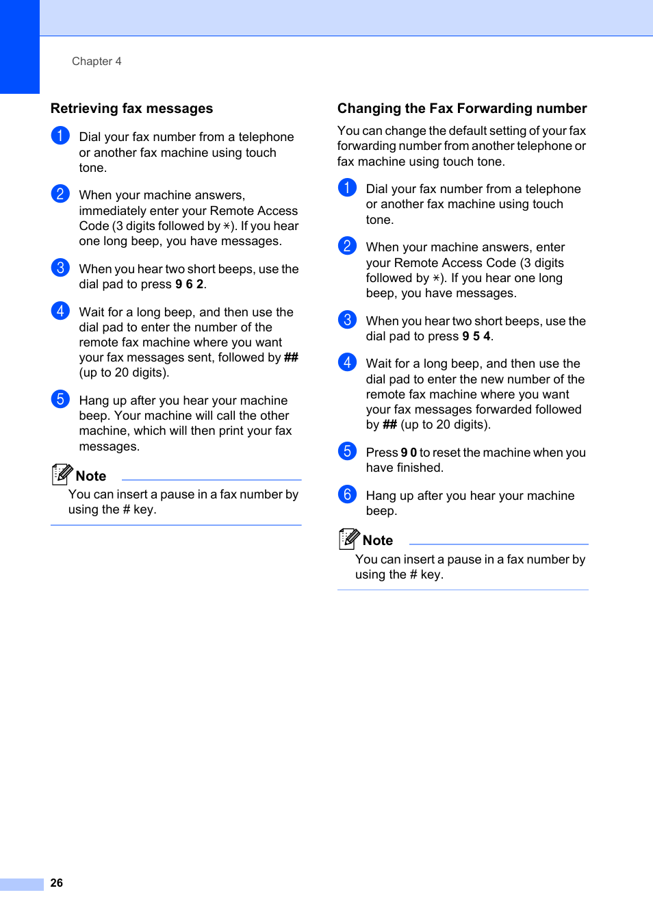 Retrieving fax messages, Changing the fax forwarding number | Brother FAX-2840 User Manual | Page 32 / 72