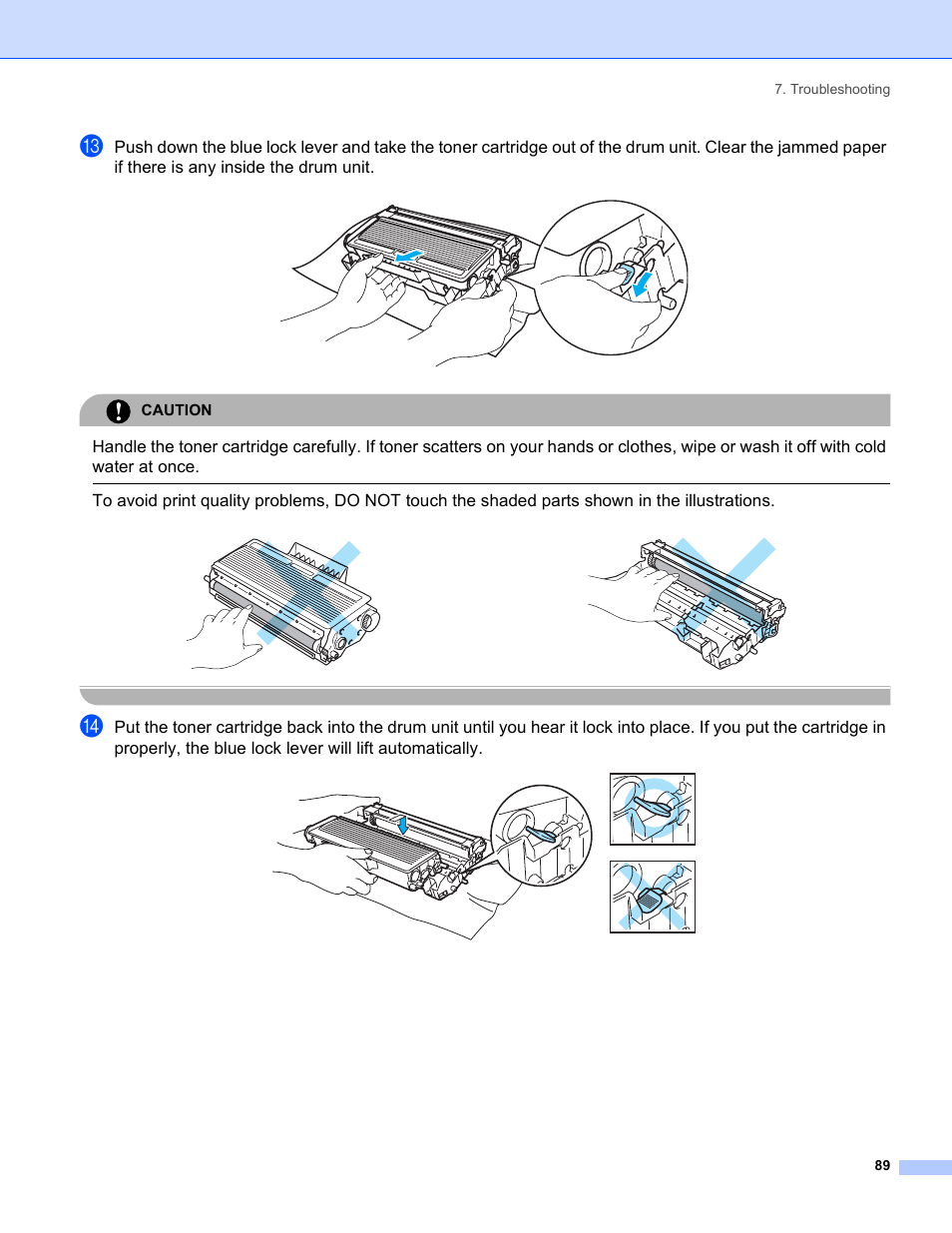 Caution, Troubleshooting 89 | Brother HL-5240 User Manual | Page 97 / 138