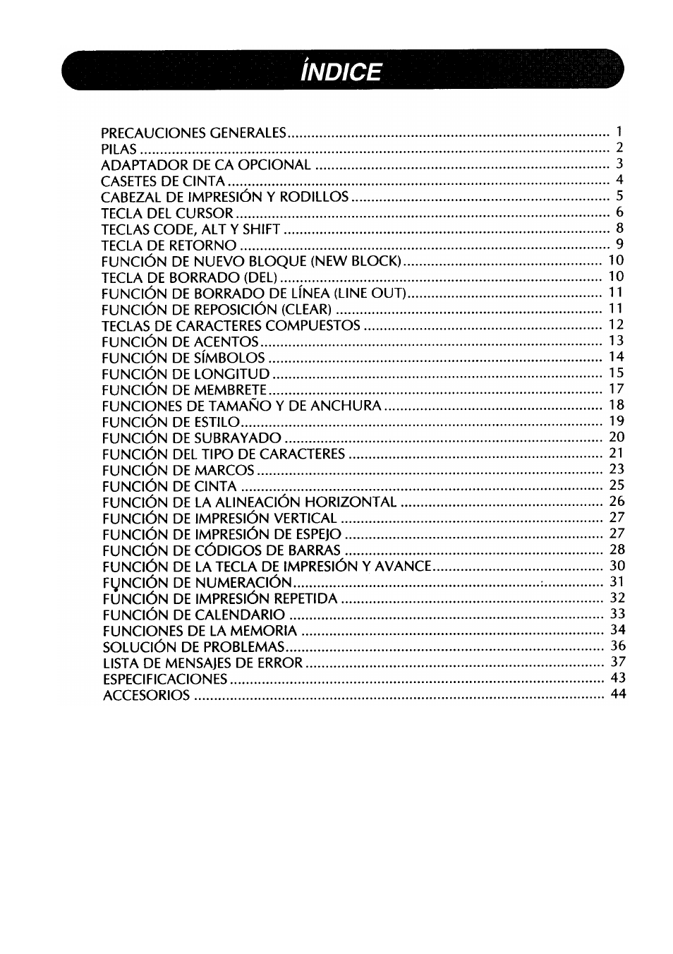 Indice | Brother PT-330 User Manual | Page 104 / 150