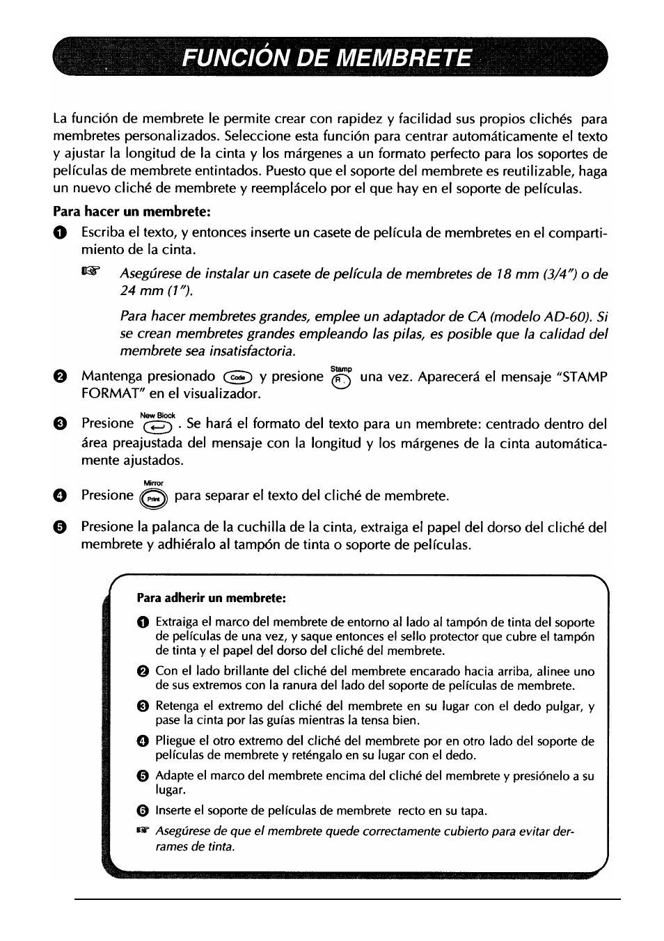 Funcion de membrete | Brother PT-330 User Manual | Page 121 / 150