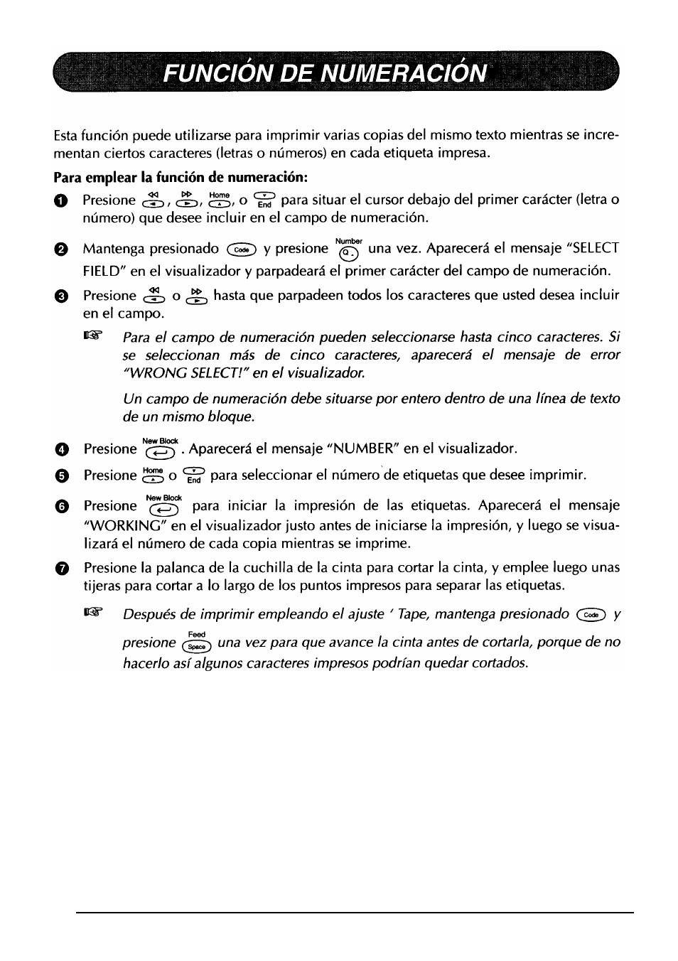 Funcion de numeracion, Para emplear la función de numeración | Brother PT-330 User Manual | Page 135 / 150