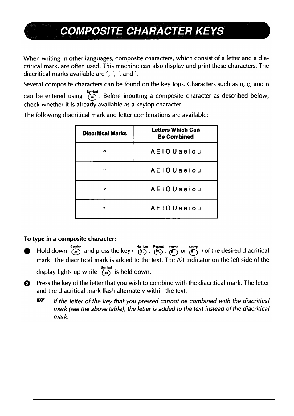 Composite character keys | Brother PT-330 User Manual | Page 47 / 150