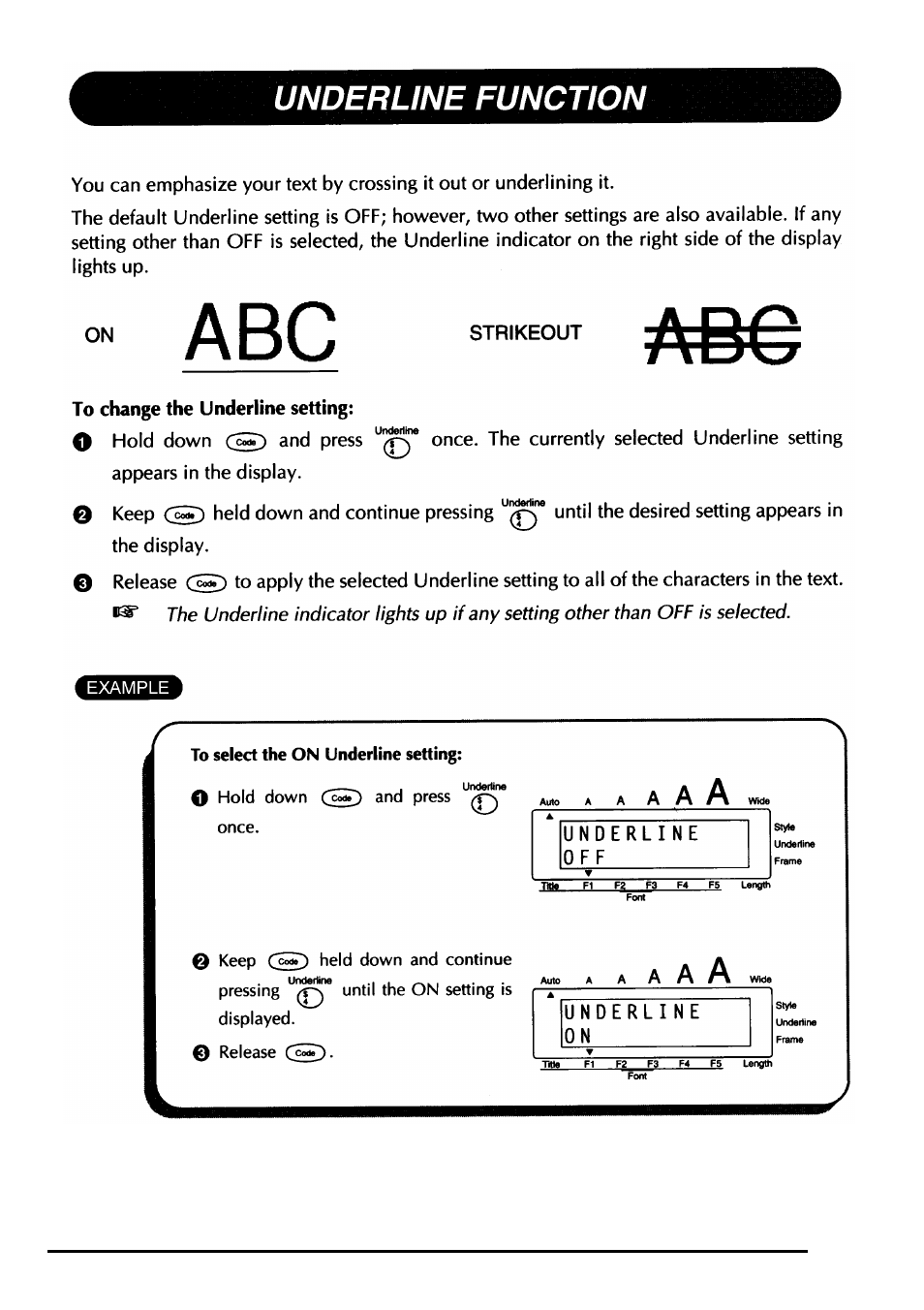 Underline function | Brother PT-330 User Manual | Page 66 / 150