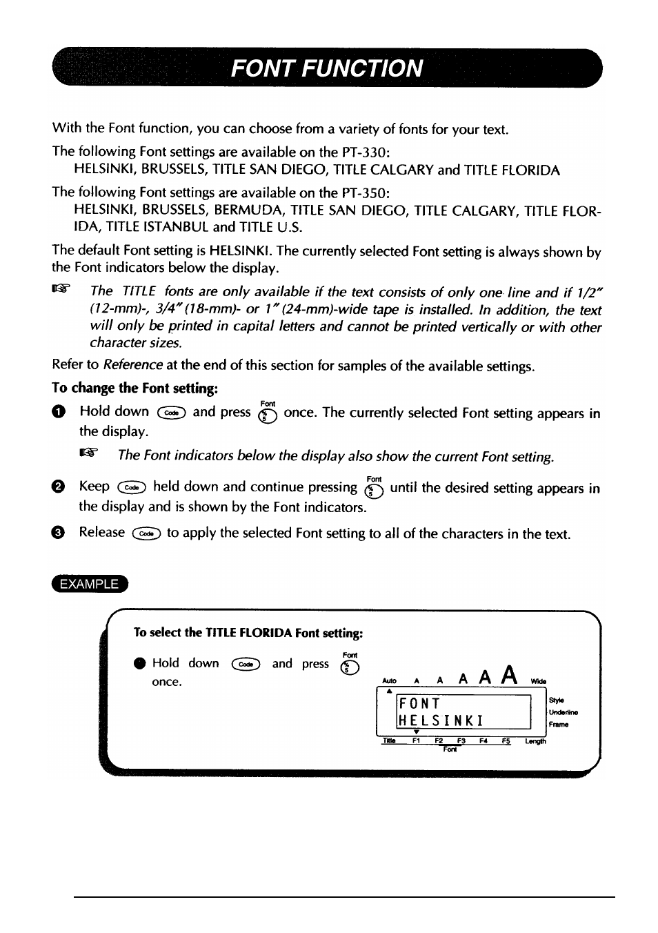 Font function, 4sil | Brother PT-330 User Manual | Page 67 / 150