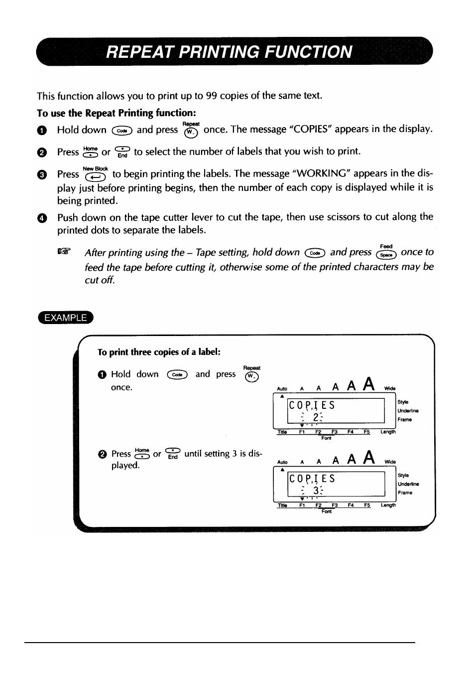 Repeat printing function | Brother PT-330 User Manual | Page 84 / 150