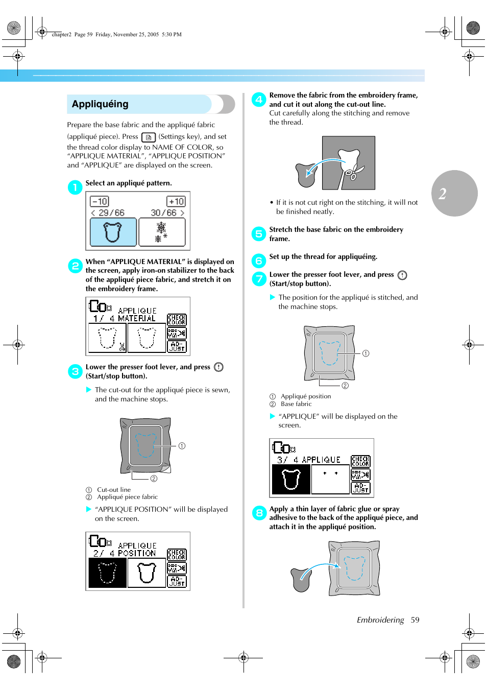 Appliquéing | Brother Computerized Embroidery Machine User Manual | Page 60 / 86
