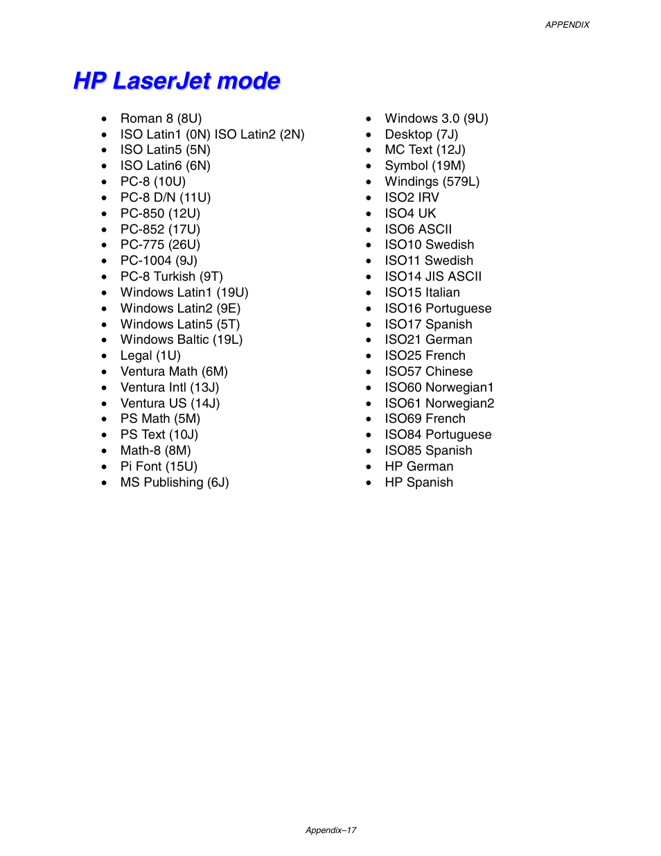 Hp laserjet mode | Brother HL-1650/1670N User Manual | Page 218 / 235