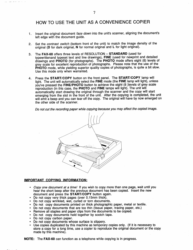 How to use the unit as a convenience copier | Brother FAX-60 User Manual | Page 13 / 36