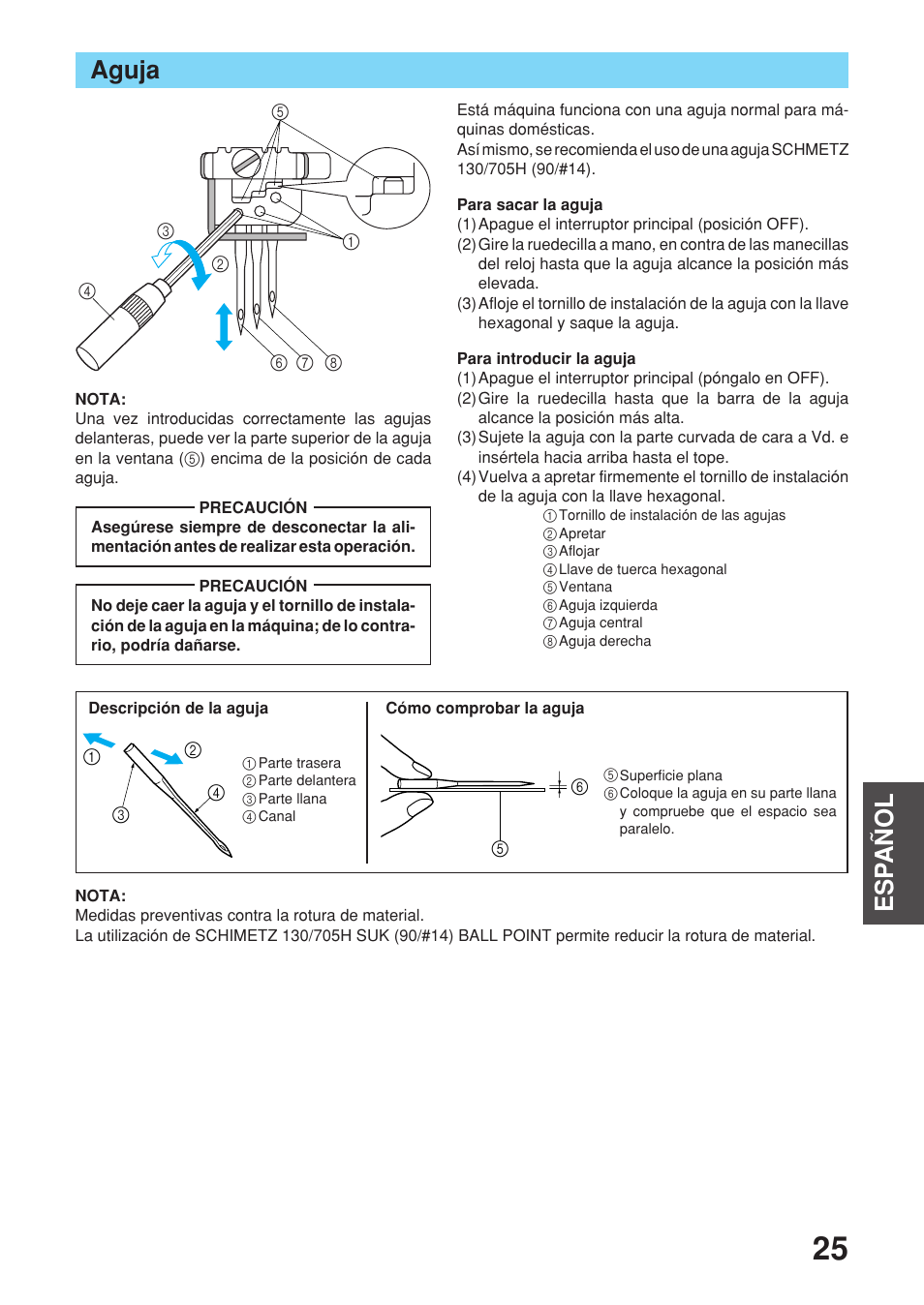 Esp añol aguja | Brother 2340CV User Manual | Page 27 / 40
