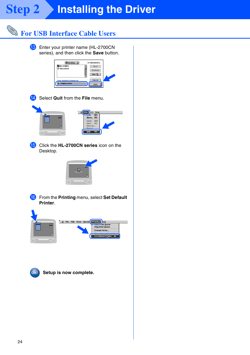 Step 2, Installing the driver | Brother HL-2700CN Series User Manual | Page 26 / 36