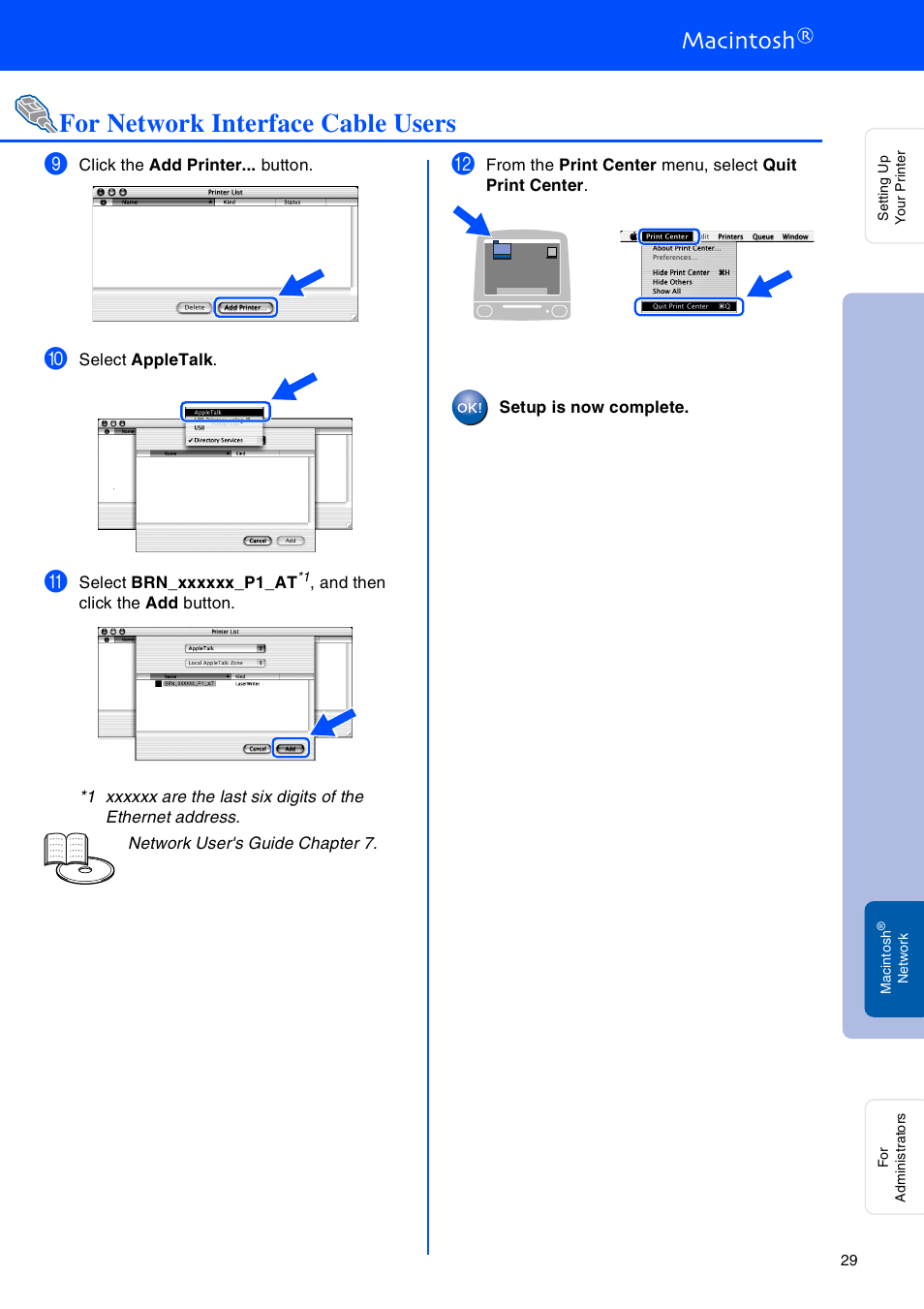For network interface cable users | Brother HL-2700CN Series User Manual | Page 31 / 36