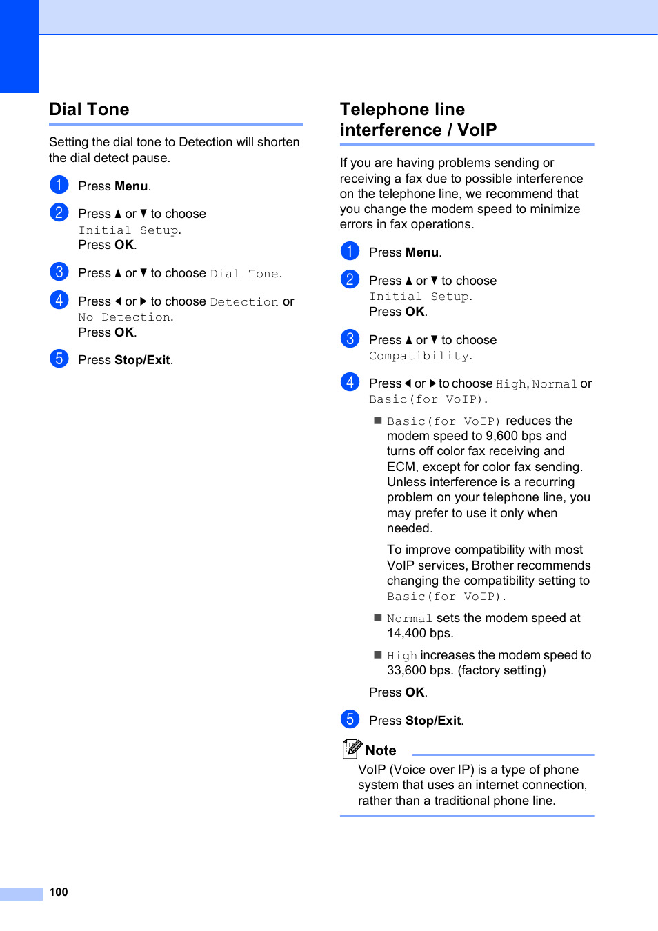 Dial tone, Telephone line interference / voip, Dial tone telephone line interference / voip | Brother MFC J6510DW User Manual | Page 114 / 163