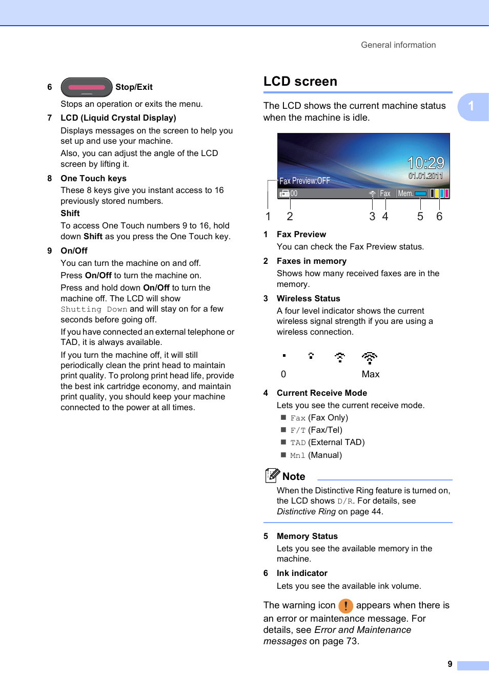 Lcd screen | Brother MFC J6510DW User Manual | Page 23 / 163
