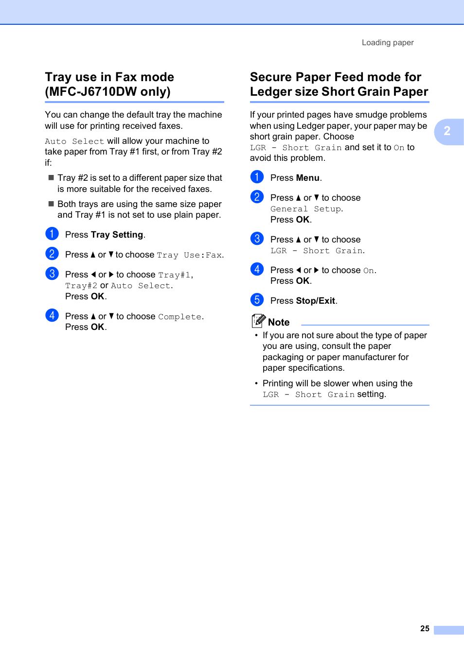 Tray use in fax mode (mfc-j6710dw only) | Brother MFC J6510DW User Manual | Page 39 / 163