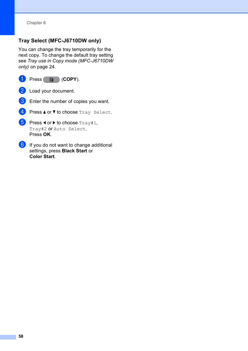 Tray select (mfc-j6710dw only) | Brother MFC J6510DW User Manual | Page 72 / 163