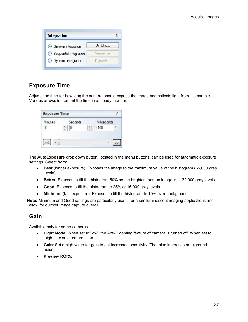 Exposure time, Gain | UVP Life Science User Manual | Page 101 / 269