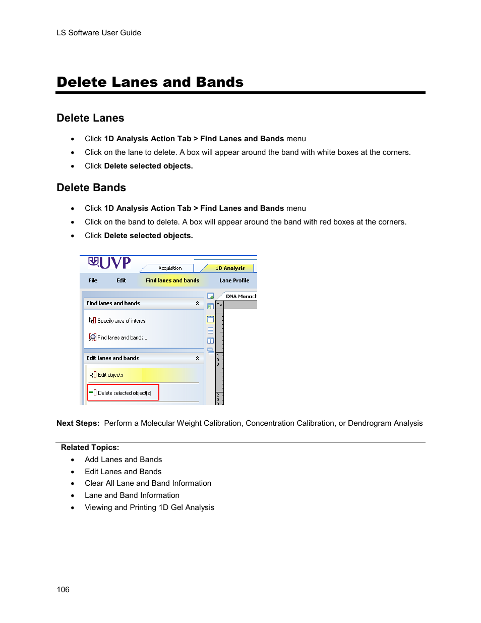 Delete lanes and bands, Delete lanes, Delete bands | UVP Life Science User Manual | Page 120 / 269