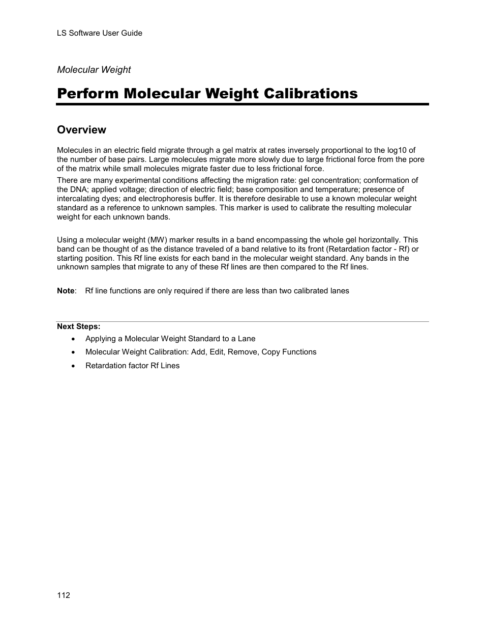 Perform molecular weight calibrations, Overview | UVP Life Science User Manual | Page 126 / 269