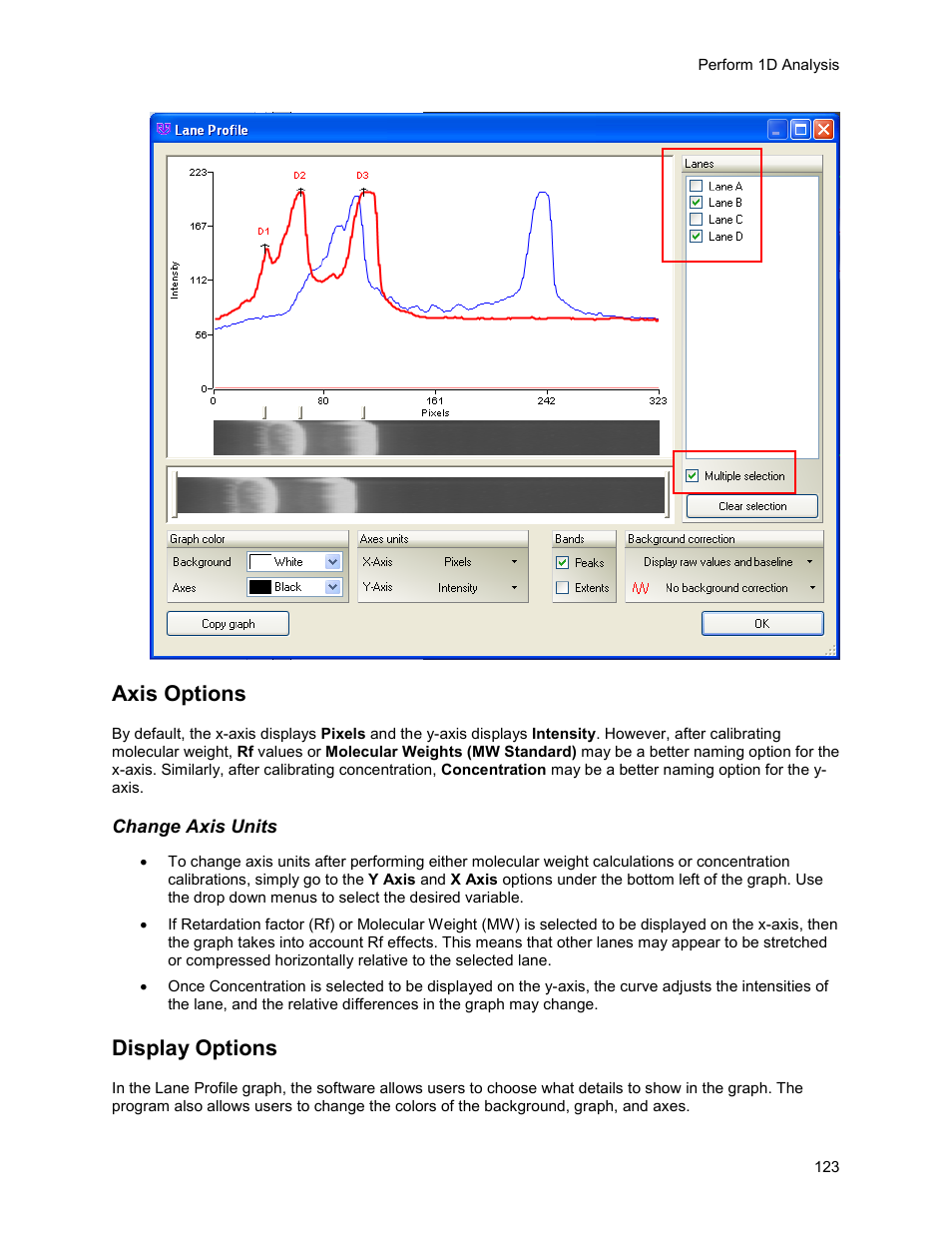 Axis options, Display options | UVP Life Science User Manual | Page 137 / 269