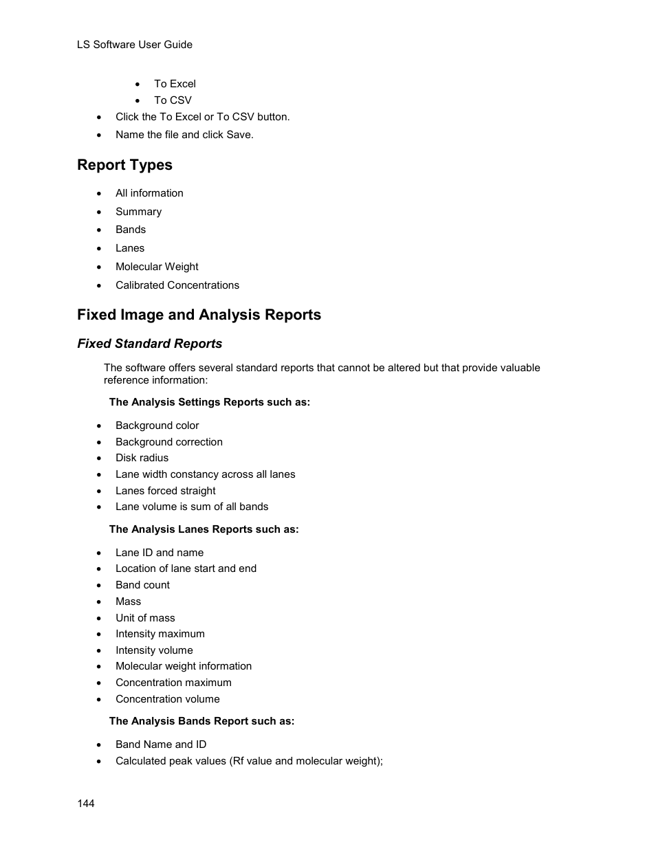 Report types, Fixed image and analysis reports | UVP Life Science User Manual | Page 158 / 269