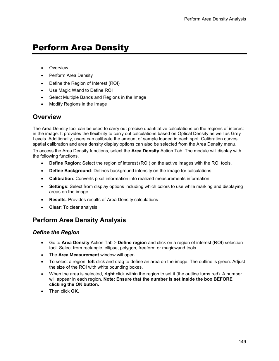 Perform area density, Overview, Perform area density analysis | UVP Life Science User Manual | Page 163 / 269