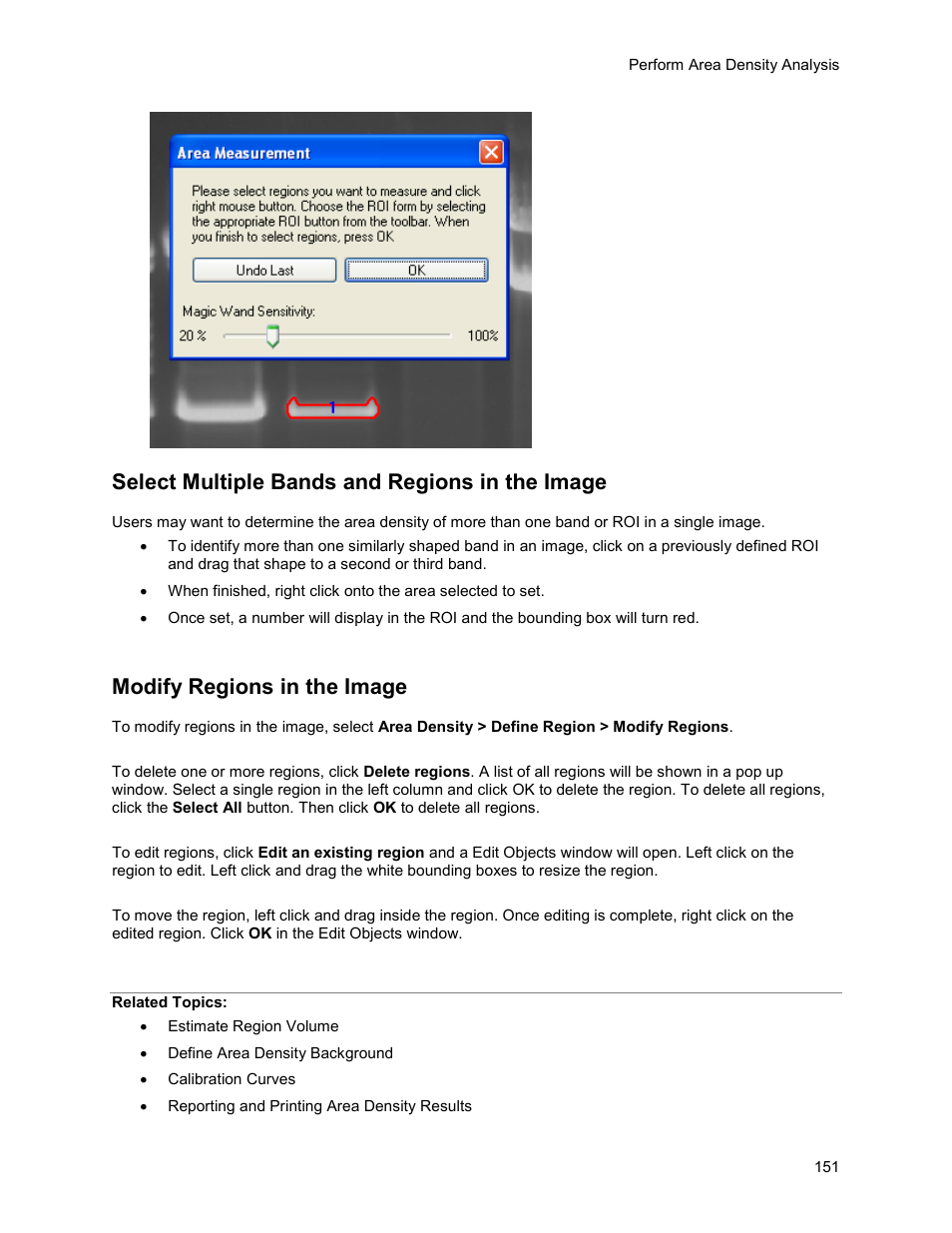 Select multiple bands and regions in the image, Modify regions in the image | UVP Life Science User Manual | Page 165 / 269