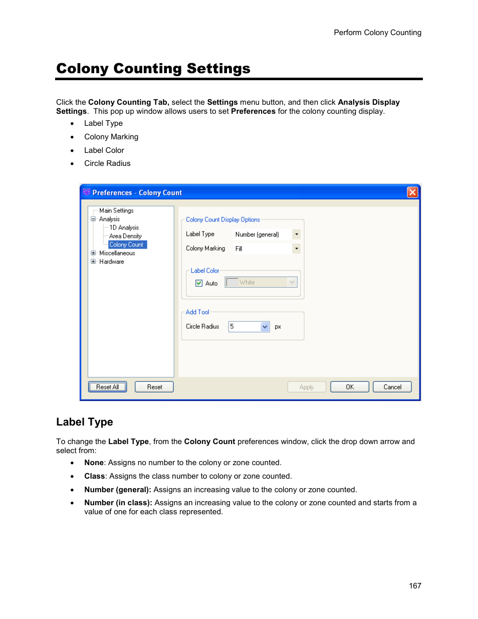 Colony counting settings, Label type | UVP Life Science User Manual | Page 181 / 269