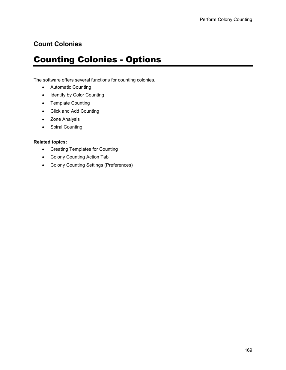 Counting colonies - options, Count colonies | UVP Life Science User Manual | Page 183 / 269