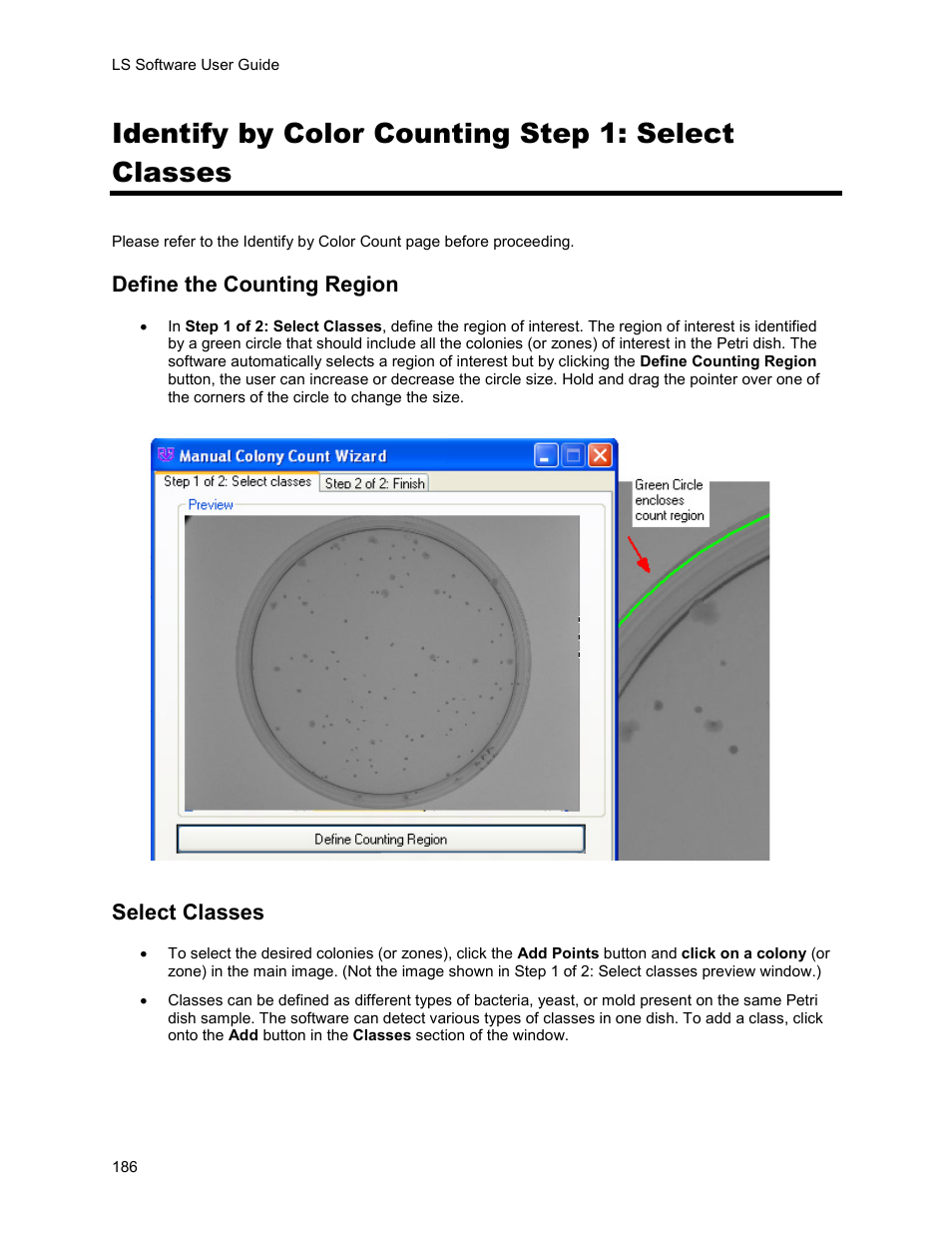 Identify by color counting step 1: select classes, Define the counting region, Select classes | UVP Life Science User Manual | Page 200 / 269