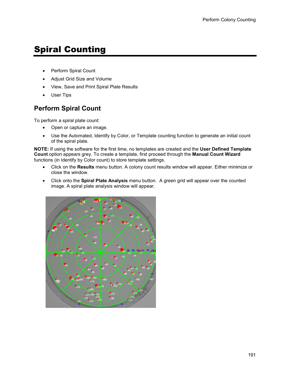 Spiral counting, Perform spiral count | UVP Life Science User Manual | Page 205 / 269