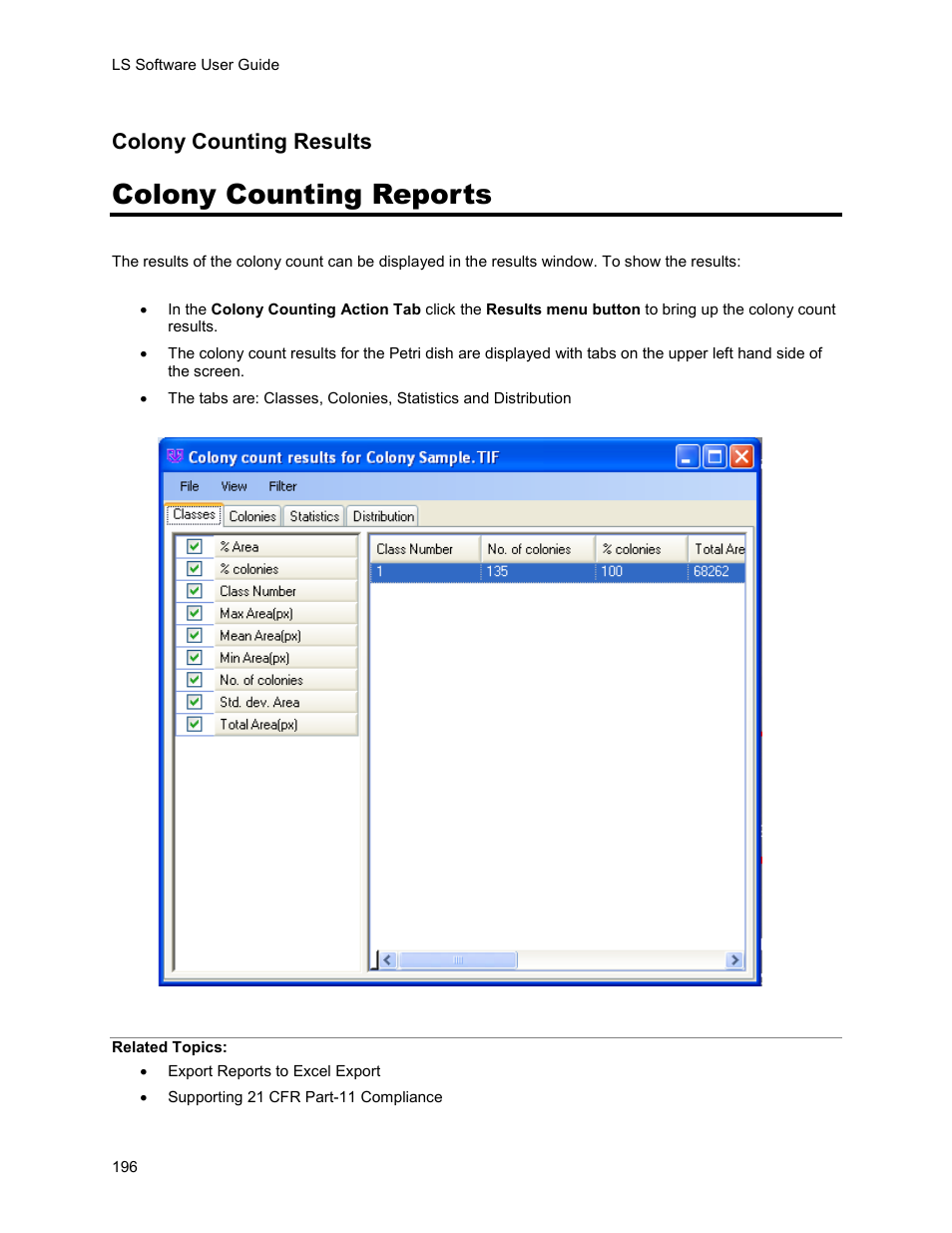 Colony counting reports, Colony counting results | UVP Life Science User Manual | Page 210 / 269