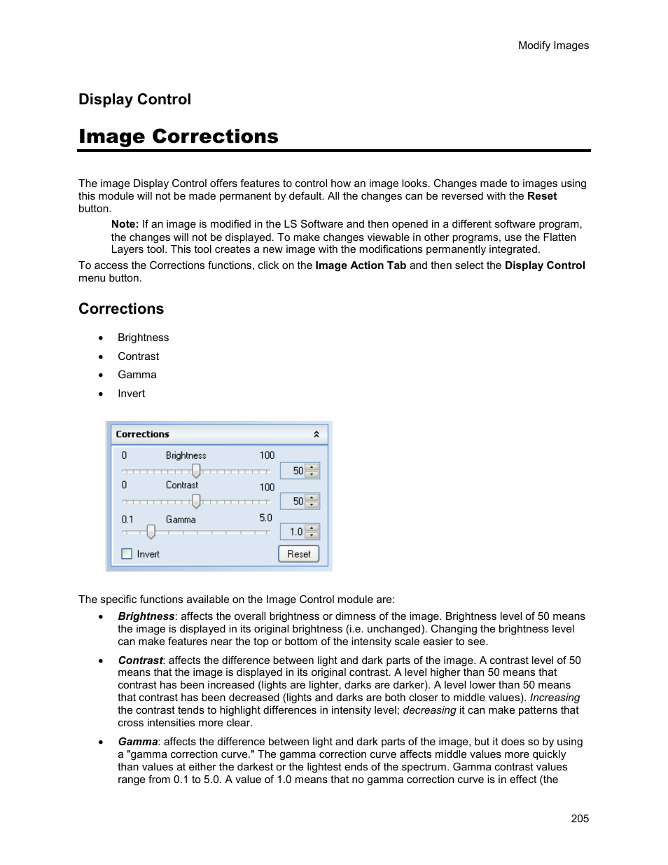 Image corrections, Display control, Corrections | UVP Life Science User Manual | Page 219 / 269